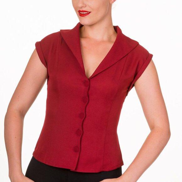 NWT Medium Burgundy Retro Rockabilly Dancing Days Vintage Inspired Top Modcloth - Picture 1 of 5
